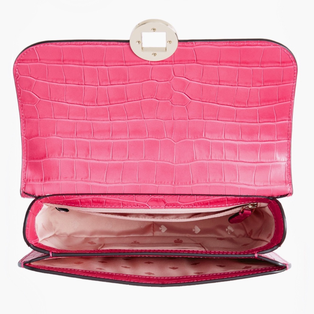 ♠️Kate Spade Audrey Croc Embossed Leather Flap Crossbody Satchel Bag, Pink NWT - Picture 6 of 7
